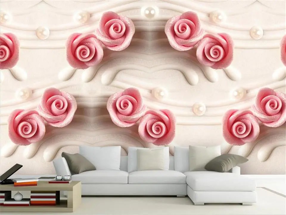 3D обои на заказ фотообои для гостиной с рельефным изображением цветов роз дивана