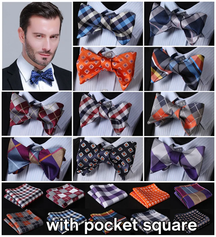 Клетчатый мужской галстук-бабочка из 100% шелка и жаккардовой ткани комплект