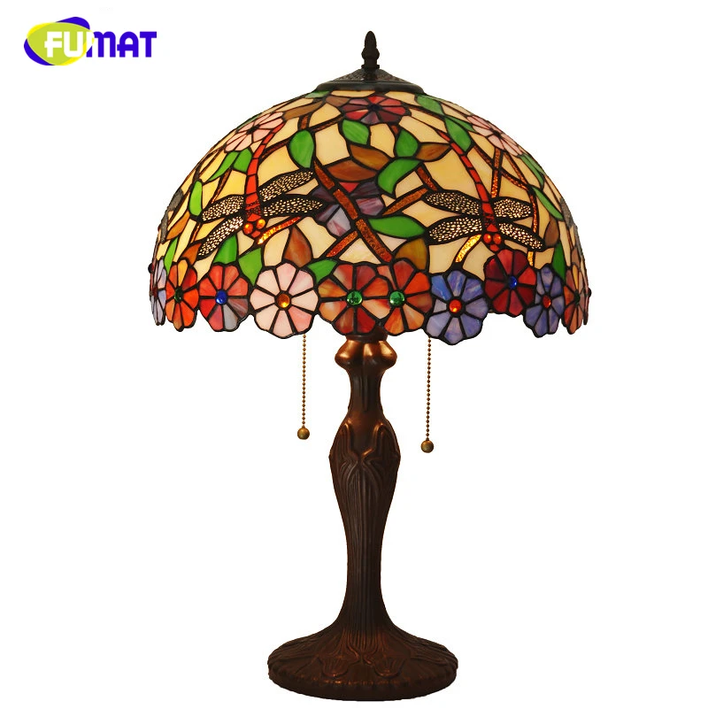 Пастельная настольная лампа FUMAT Tiffany в виде стрекозы и цветов для домашнего