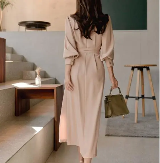 2019 осеннее формальное платье карандашом деловое женское однобортное с отложным