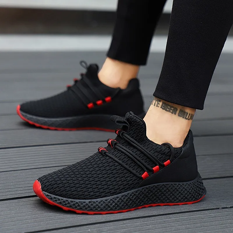 Новинка года; брендовая удобная модная легкая обувь; Sapatos; Высококачественная дышащая мужская повседневная обувь для отдыха - Цвет: 1671-Black Red