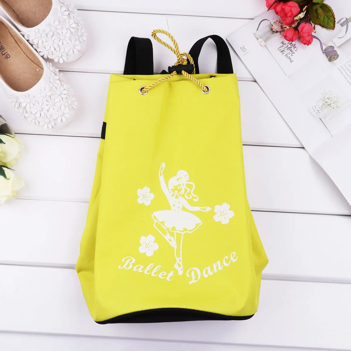 TiaoBug Cute Kids Fashion Drawstring Ballet Bag Backpack Girls Student School Backpack Dancer Print Rucksack for Gym Dance Class