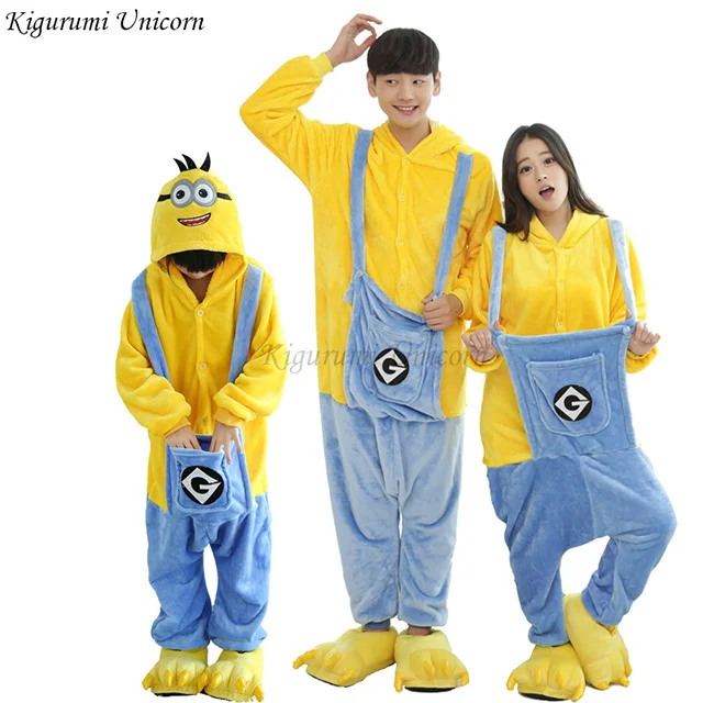Minions Пижамы для мальчиков и девочек, наборы кигуруми, пижамы в виде единорога для женщин и мужчин, взрослые комбинезоны, зимняя одежда для сна в виде животных, детские пижамы для костюмированной вечеринки - Цвет: Minions