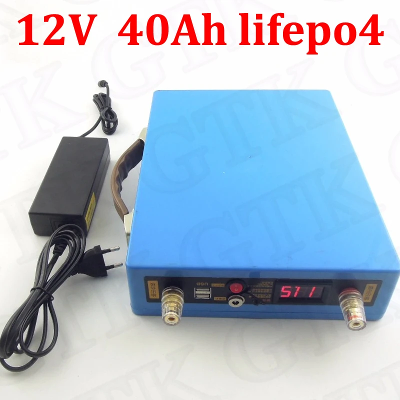 12В 40ah lifepo4 батарея USB порт напряжение дисплей BMS 4S для 350 Вт рыбалка солнечной