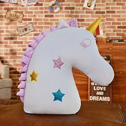 Blue head pillow Единорог голова плюшевая подушка Uincorn тело u-образная подушка для шеи фаршированный декор с животными Подушка желтый/зеленый/синий/розовый подарок для детей - Цвет: Blue head pillow