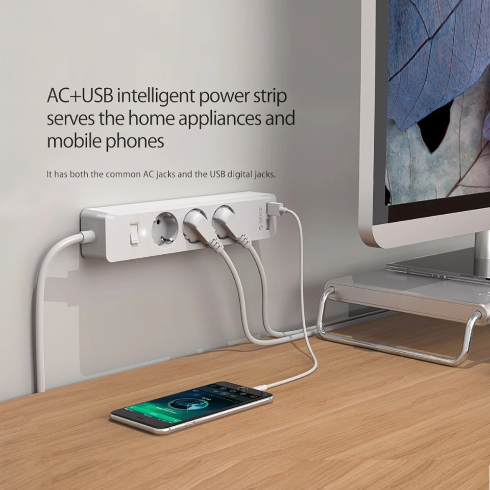 Умный выключатель с Wi-Fi удлинитель европейской вилкой 3AC + 4 USB-портами защитой от