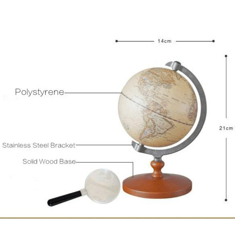 Деревянная модель земного шара 21 см английская версия настольное украшение винтажный земной шар география