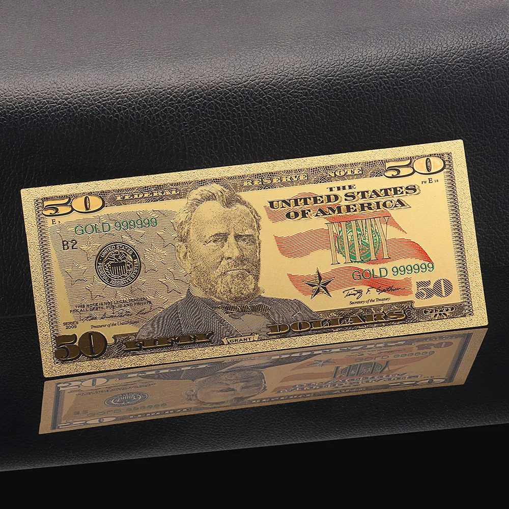 Американская цветная Золотая банкнота 24k редкая поддельная сумма США 50 долларов