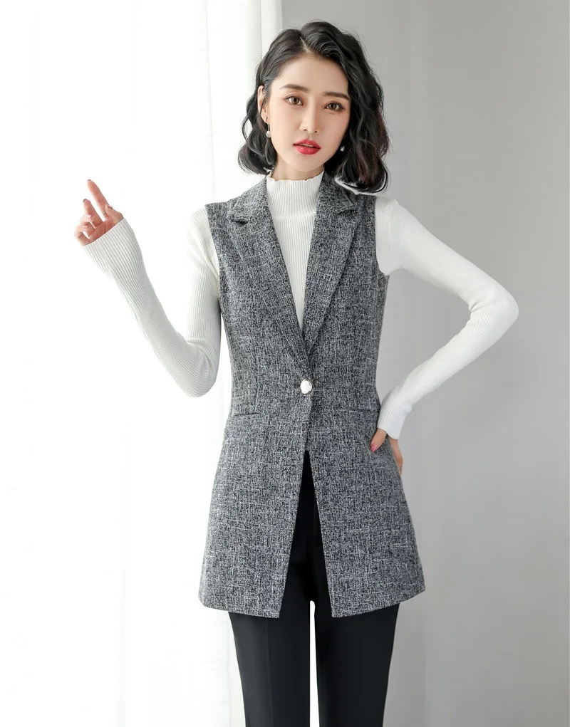 Модный женский серый жилет длинная верхняя одежда пальто деловая Офисная