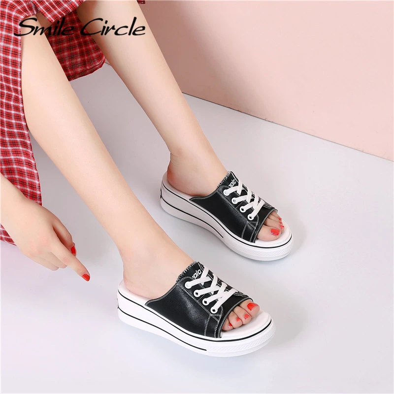 Женские шлепанцы Smile Circle летние уличные Шлепанцы из натуральной кожи на плоской