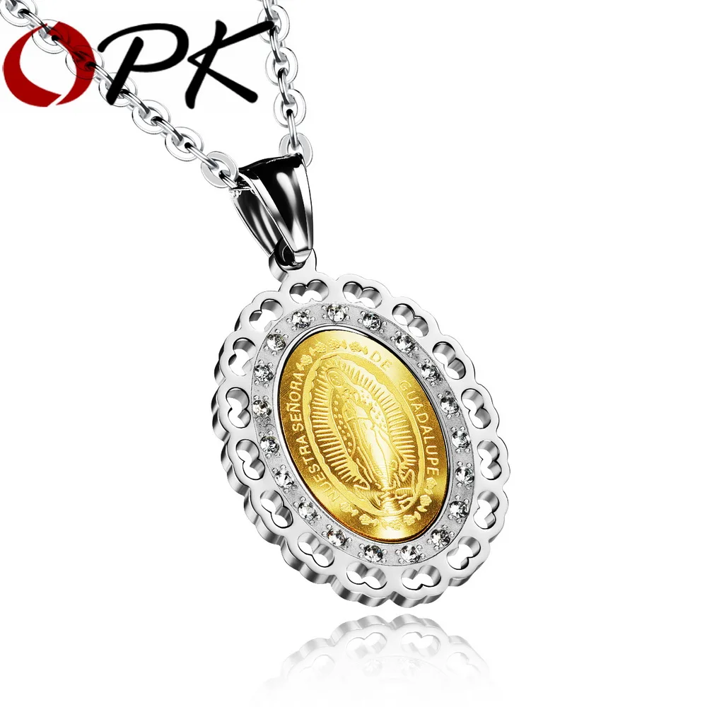 OPK Девы Марии унисекс Ожерелья Новая мода нержавеющая сталь + фианит религиозные