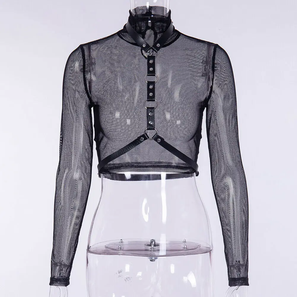 Hirigin Женская сетчатая узкая облегающая футболка с длинными рукавами сексуальная