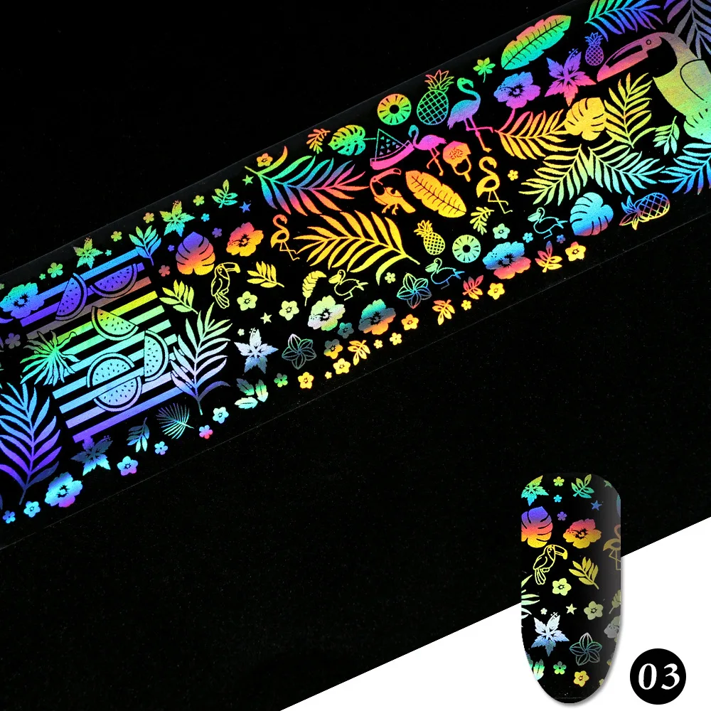 Голографическая Лазерная Фольга для перевода на ногти 10 шт. наклейки с розами в