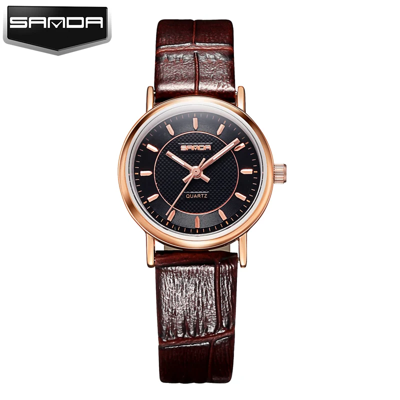 SANDA супер тонкие часы Мужские Водонепроницаемые кожаные модные повседневные