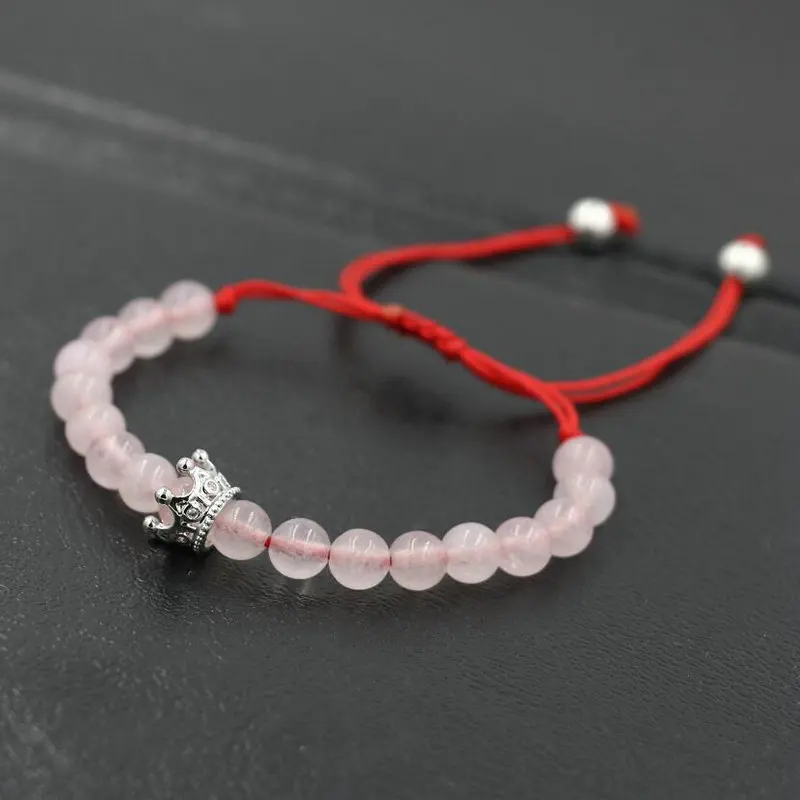 BPPCCR 6 мм натуральный розовый камень бисером тесьмой браслеты серебряного цвета с