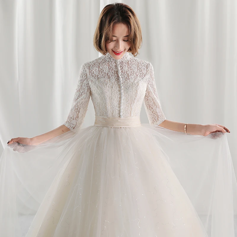 Мусульманское кружевное свадебное платье с длинным рукавом для невесты 2020 |