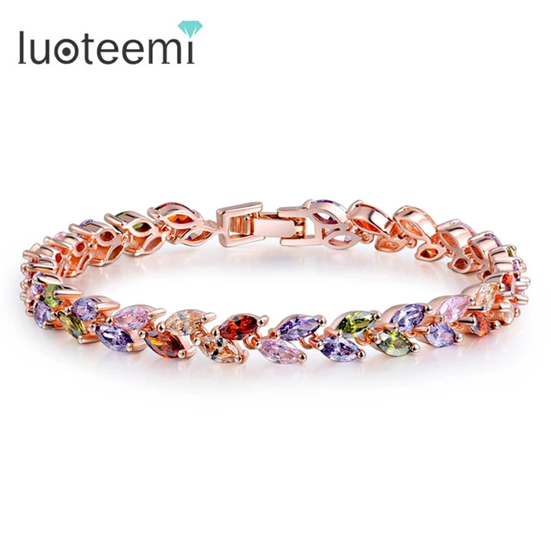 Модные женские браслеты LUOTEEMI цвета розового золота с фианитом класса ААА разных
