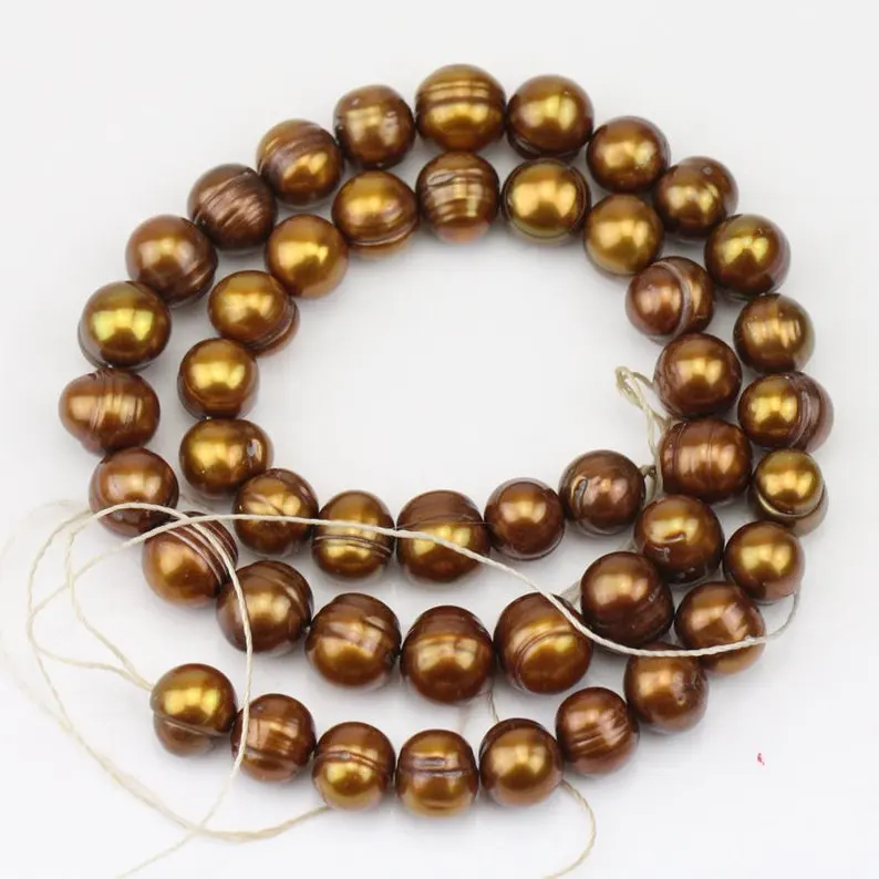 

Unique Pearls jewellery Store,8mm Chocolate Brown Potato Round Freshwater Pearl Loose Beads,15inchs One Full Strand