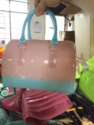 pink and blue JELLYOOY, средний размер, 22 см, разные цвета, ПВХ, Женская Желейная сумка, подушка, сумка на плечо, карамельный цвет, силиконовая сумка-тоут, пляжная сумка-мессенджер - Цвет: pink and blue