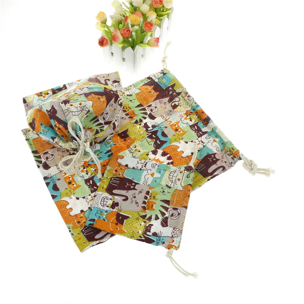 3 Размеры свежих листьев ручной работы Drawstring хлопок льняной небольшой мешок