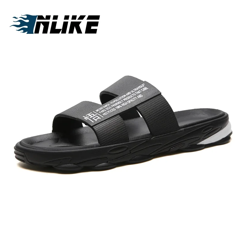 

Men Slippers Casual Black Shoes Non-slip Slides