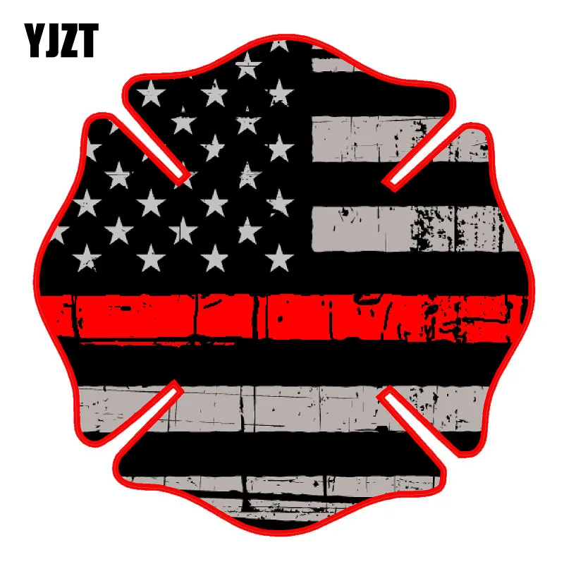 

YJZT 14.5CM*14.5CM Fire Deparment Flag Decal Reflective PVC Car Sticker 12-0682