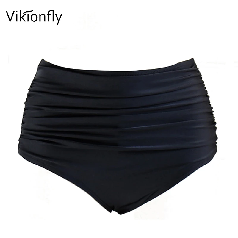 black Vikionfly 3XL, бикини с высокой талией, Плавки размера плюс, Шорты для плавания, женский купальник, купальный костюм, одежда для плавания, трусики, черный, желтый, 3XL - Цвет: black