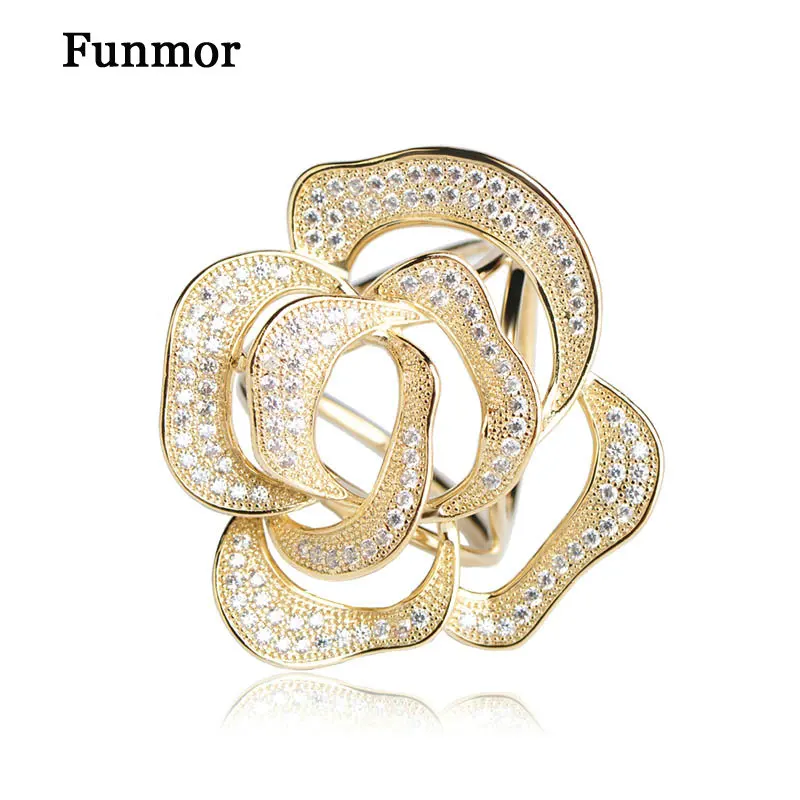 Funmor высококачественные Броши с большим цветком для женщин микроинкрустация