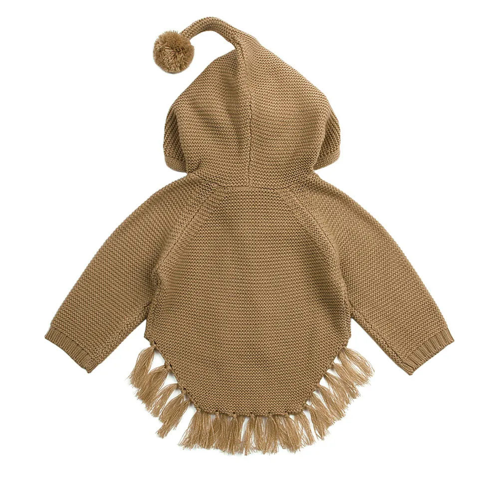Winter Newborn Red jacket Infant Baby Boys Girls Bow Tassel Knitted Long Sleeve Hooded Tops Sweater Outfits Fringed hooded