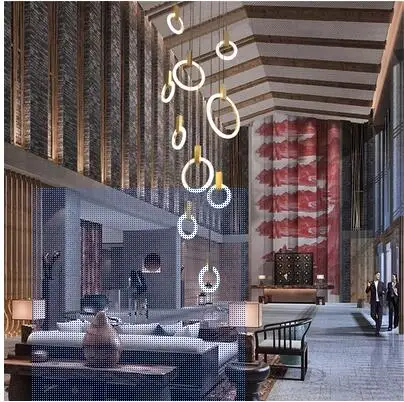 L скандинавский пост-современная вилла лестница длинная люстра деревянный арт halo