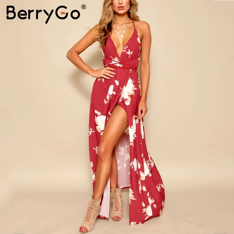 Simplee спинки на шнуровке в стиле Бохо длинное платье для женщин Разделение v