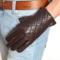 top fashion men gloves finger touchscreen genuine leather wrist solid sheepskin driving glove free shipping em013nqf1
