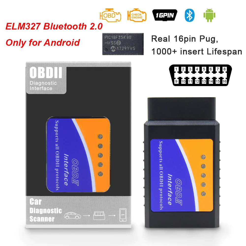 Large BT2.0 ELM 327 V1.5 с PIC18F25K80 obd2 Bluetooth 4,0 сканер ODB2 для Android/IOS ELM327 V1.5 OBD 2 OBD2 автомобильный диагностический инструмент - Цвет: Large BT2.0