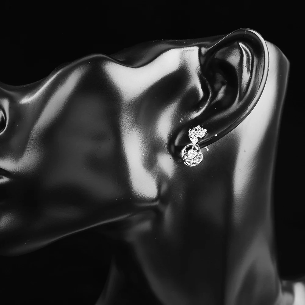 Простой и стильный покрытие подвижные серьги в форме сердца Серебряная корона