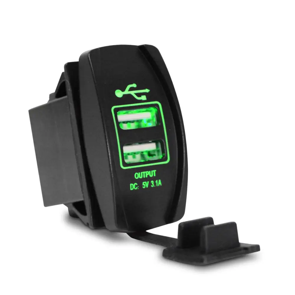 Doxingye Водонепроницаемый светодиодный 12 V-24 V 3.1A Dual USB Питание автомобиля Зарядка порт розетка для мотоциклов и автомобилей - Название цвета: Зеленый