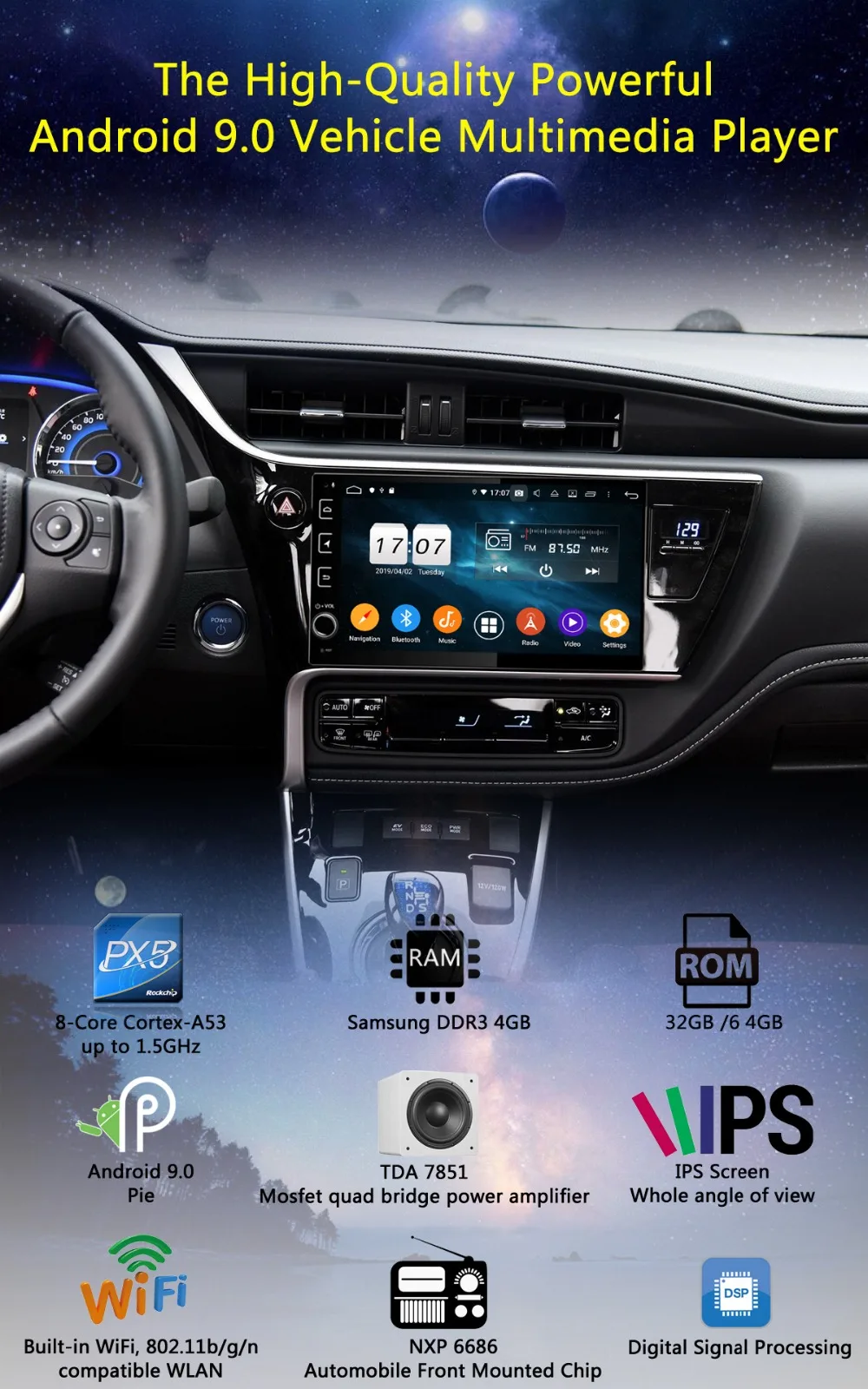 10," ips 8 Core 4G+ 64G Android 9,0 автомобильный DVD плеер gps мультимедийное радио для Защитные чехлы для сидений, сшитые специально для Toyota Corolla LHD CarPlay попугай