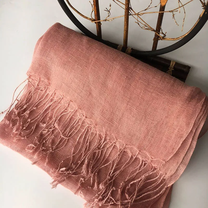 Pink Модный мягкий Однотонный женский шарф из льна и льна с кисточками, летняя Солнцезащитная длинная шаль для путешествий, элегантный хиджаб, женский платок M290 - Цвет: Pink