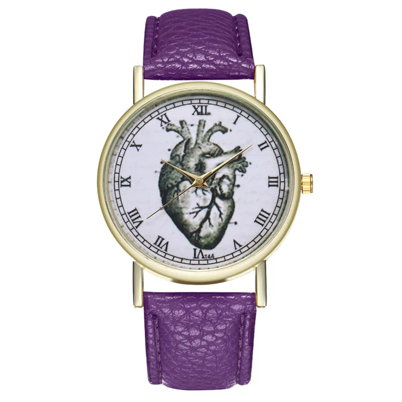 purple FUNIQUE кварцевые часы для влюбленных женщин мужчин сердце PU наручные часы с кожаным браслетом Модные мужские t часы для дропшиппинг - Цвет: purple