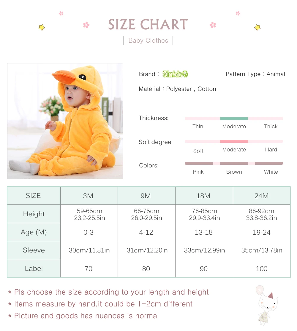 SLAIXIU Ropa Bebe/Детский комбинезон с капюшоном и изображением животных для мальчиков и девочек; костюм для новорожденных; детская одежда; комбинезон для малышей