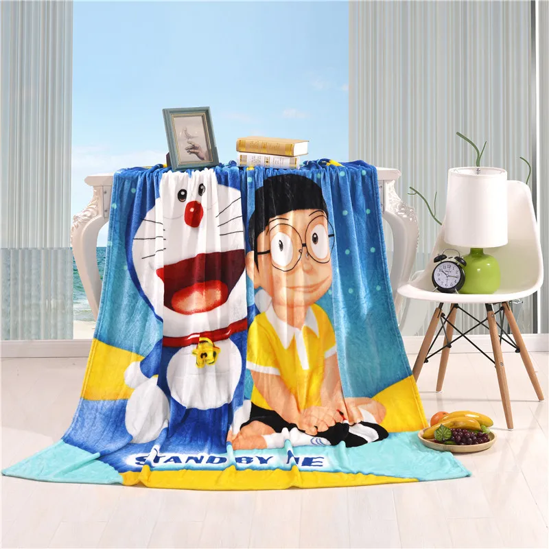 Небесно-голубое плюшевое фланелевое одеяло Doraemon, покрывало для дивана/кровати/самолета, кондиционер для детей, для мальчиков, 150X200 см