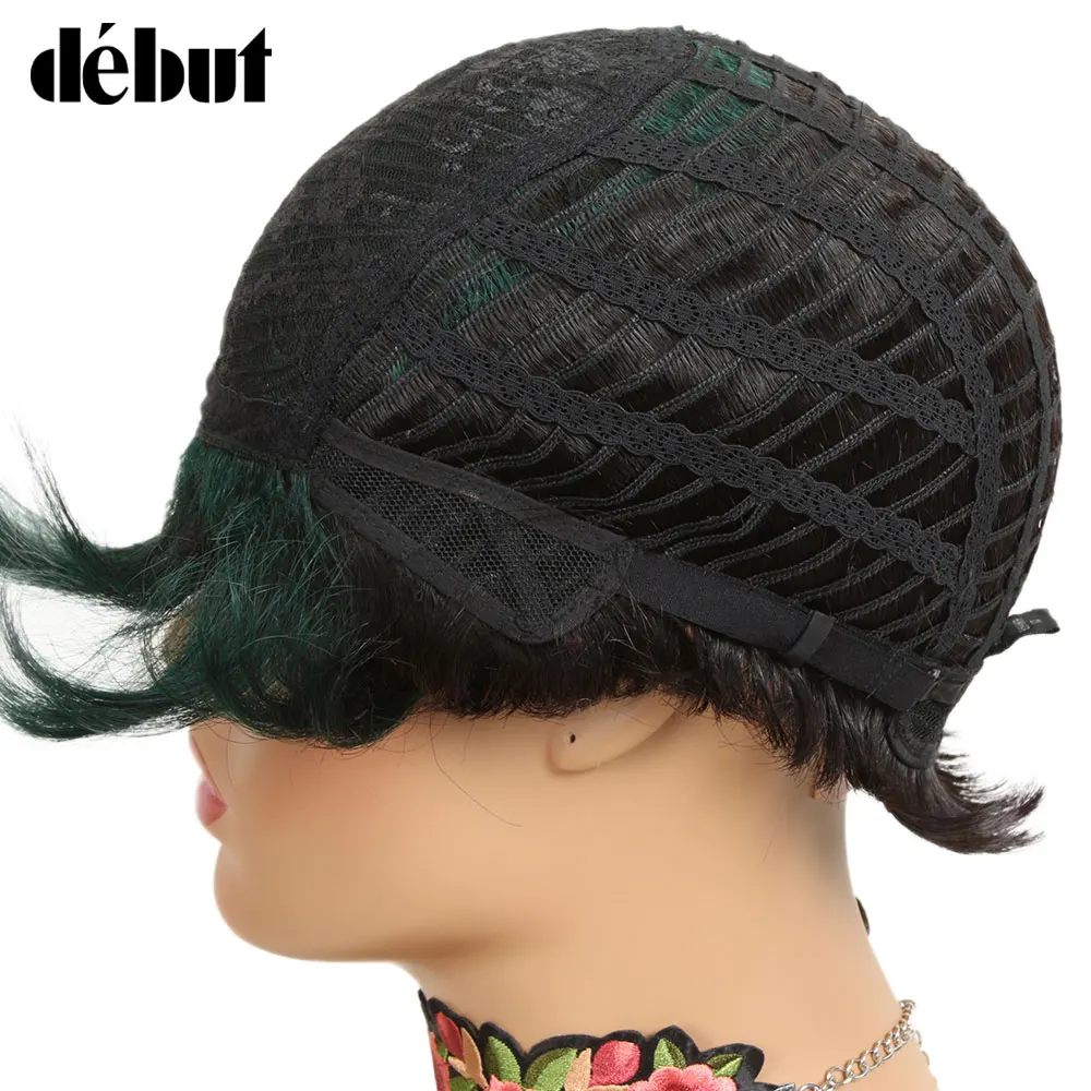 Debut Colored Human Hair Wigs For black women Remy Brazilian Short Bob DYF1B/Green | Шиньоны и парики
