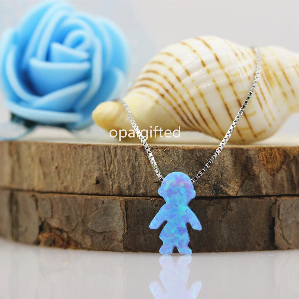 1pc Hot Selling Blue Boy Opal Pendant Necklace 925 Sterling Silver/ gold Chain Synthetic with wholesale price | Украшения и