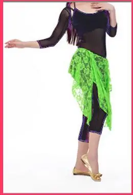 light green Костюмы для танца живота, кружевная Короткая юбка для танца живота для женщин, танцевальный набедренный шарф - Цвет: light green