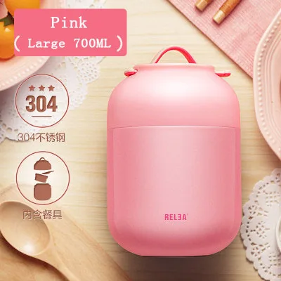 pink 700ml Милый портативный мини-термос для еды 500 мл 700 мл из нержавеющей стали, кастрюля для супа, чайник для тушения, контейнер для еды, Ланч-бокс для детей - Цвет: pink 700ml
