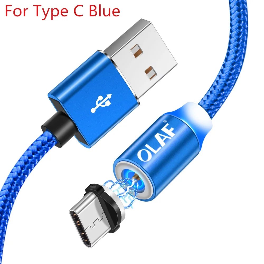blue type c cable Магнитный кабель Олаф Micro usb Type C адаптер для быстрой зарядки Microusb Type-C магнитное зарядное устройство USB C для iphone Huawei Samsung xiaomi - Цвет: blue type c cable