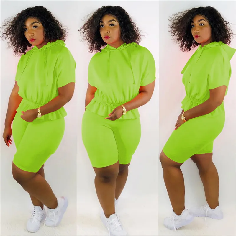 Неоновый зеленый комплект из двух предметов летняя одежда для женщин короткий
