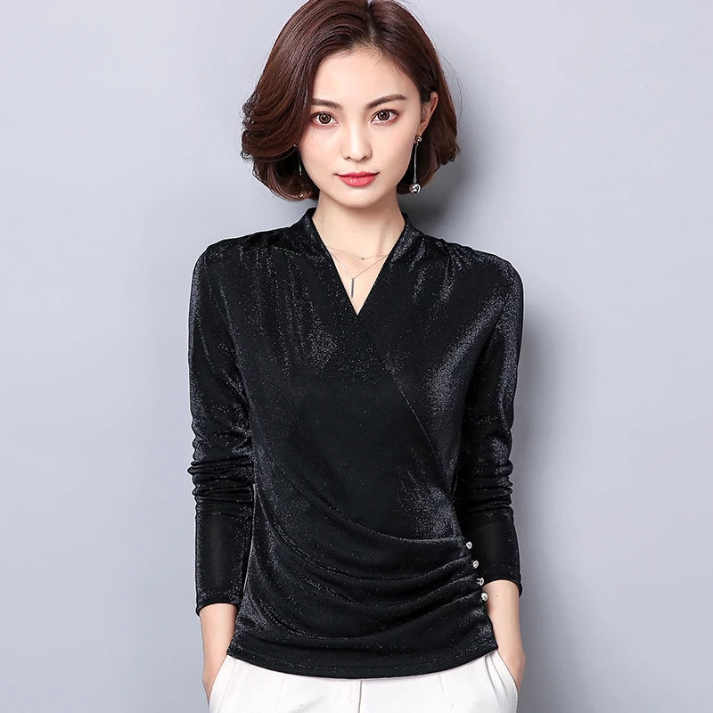 Blusas Mujer De Moda 2021 корейский Блестящий люрекс Для женщин s Топы и блузки размера плюс