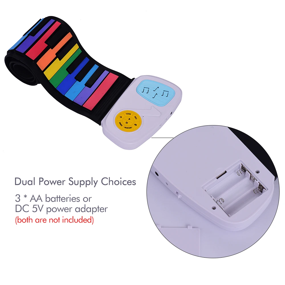 Раскатная электронная клавиатура для пианино 49 клавиш радуга цветные