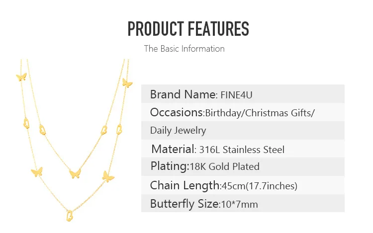 FINE4U N130 двухслойные ожерелья-чокер 316L из нержавеющей стали, ожерелья-бабочки на день матери, подарки, модные ювелирные изделия