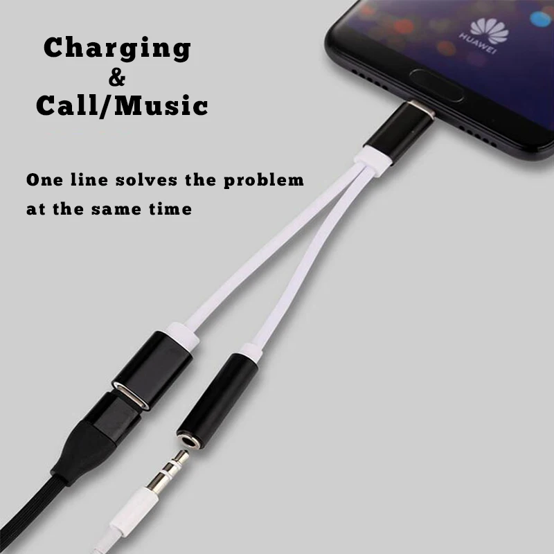 Тип C TO 3,5 мм Aux Jack Тип-C Зарядка Аудио Разветвитель Адаптер 2 в 1 для Huawei P30 Xiaomi Mi 8 6 5X Samsung S10 Plus